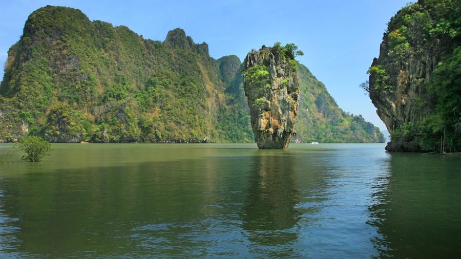 Khao Tapu, the "James Bond Island" rock pillar, rising from Phang Nga Bay